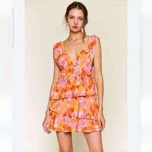 SHOP NEIGHBORHOOD By In the Beginning Orange floral mini dress. Size L NWT